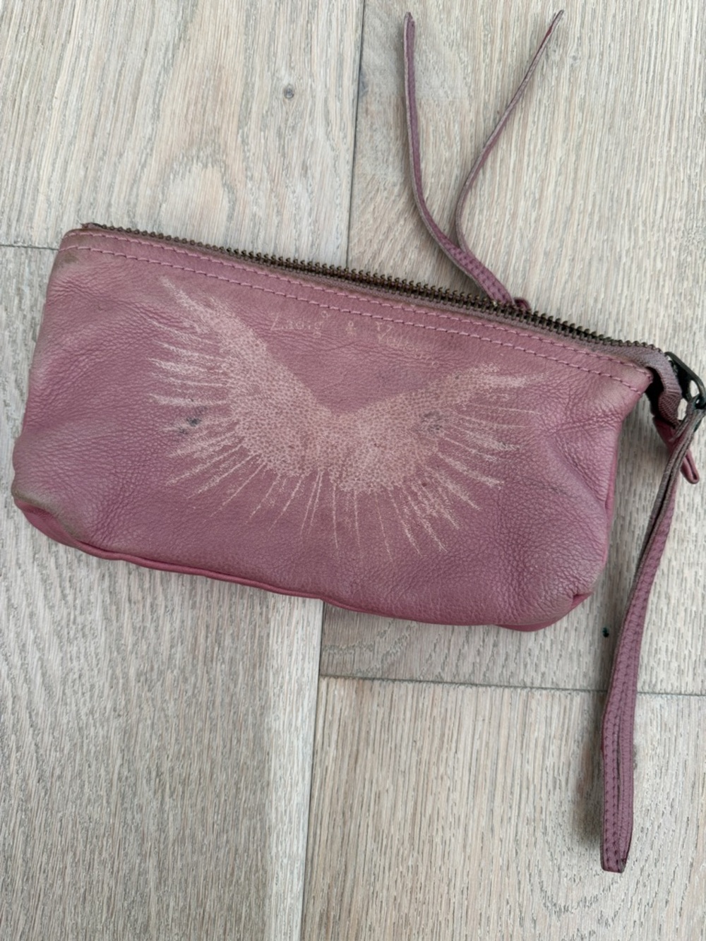 Zadig & Voltaire Pebbled Leather Wristlet in Mauve Pink - Picture 2 of 4